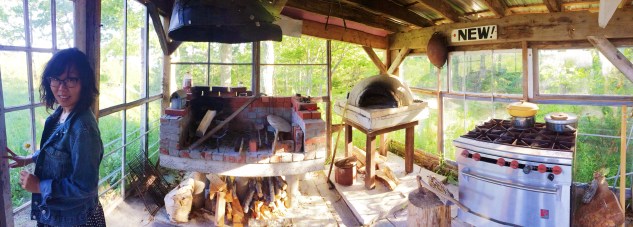 In the outdoor kitchen